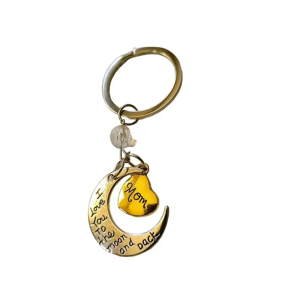 Stainless Steel I Love You To The Moon And Back Mom Keychain NEW